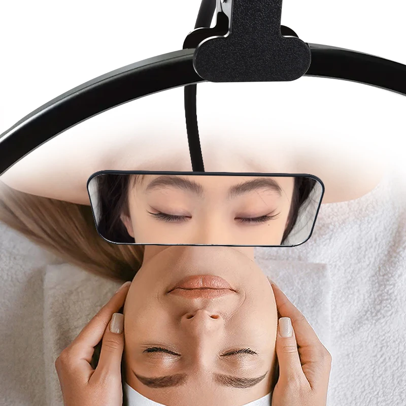 Customized 360° Rotating Clip-on Eyelash Extension Mirror with Protective Frame & Black Metal Rod Precise Makeup Beauty Tool