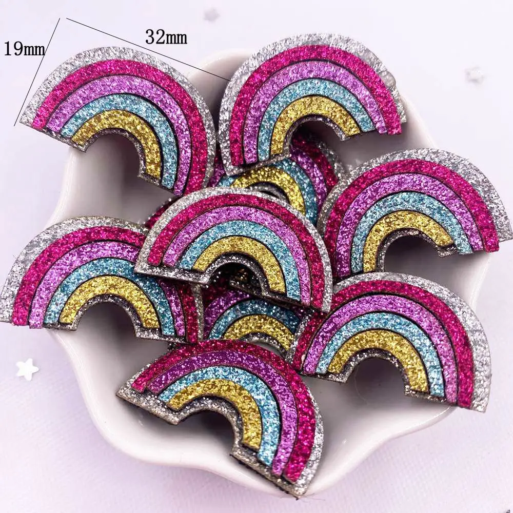 10pcs Felt Fabric Glitter Bepowder Cartoon Kawaii Colorful Rainbow Patch Applique Sewing DIY Hair Bow Craft Handmade Supplie