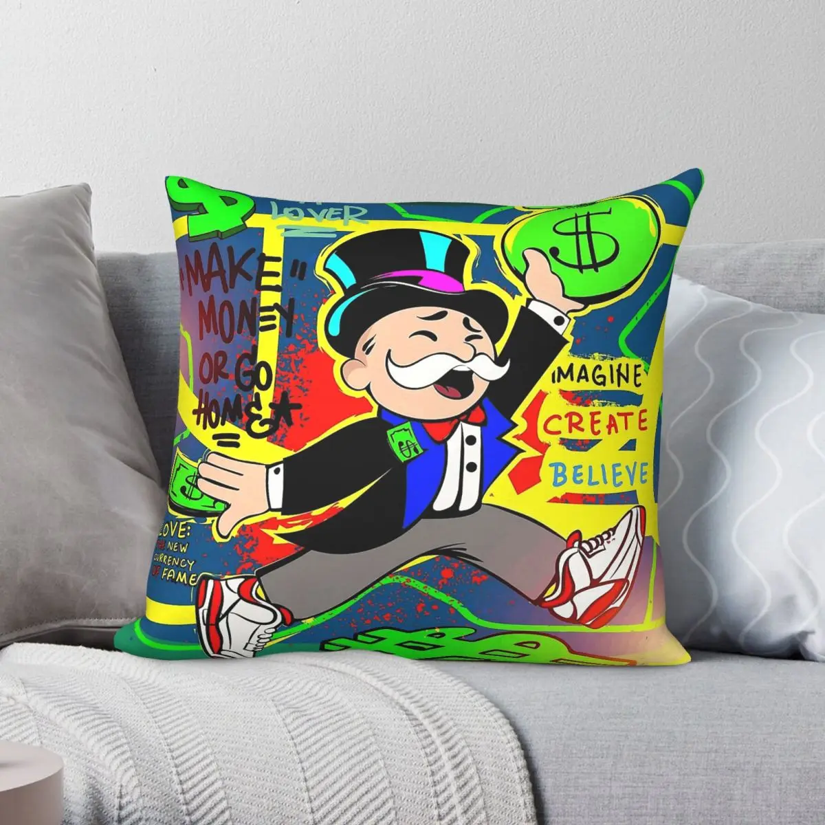Monopoly Man Soaring With Wealth Square Pillowcase Polyester Linen Velvet Creative Zip Decor Room Cushion Cover