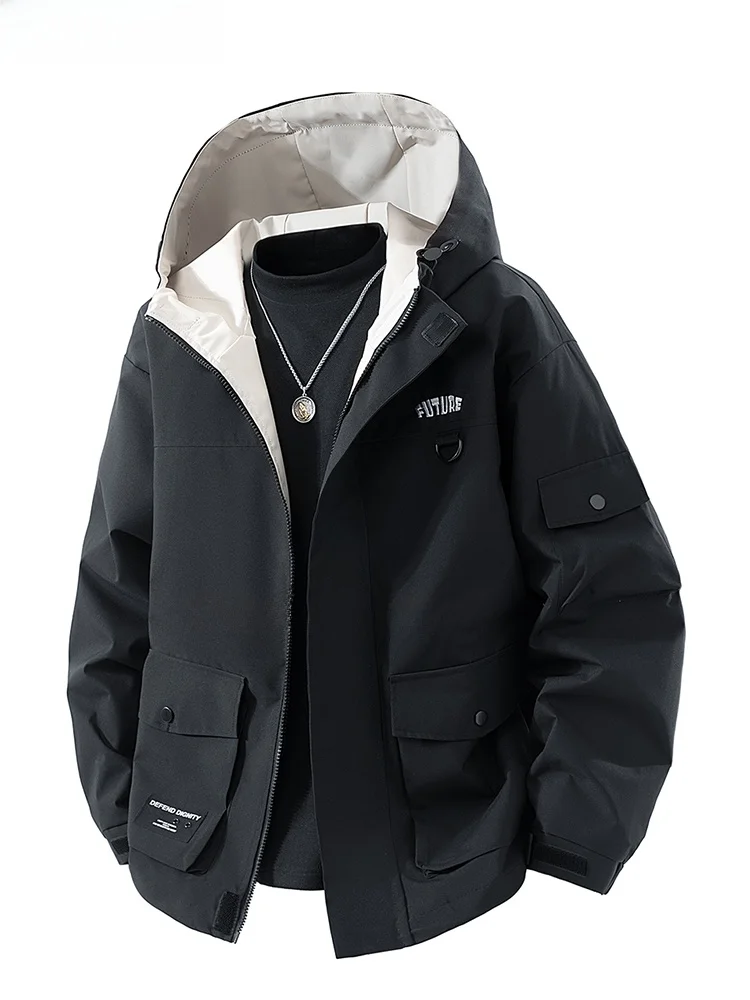 

Мужская демисезонная куртка большого размера в стиле кэжуал с капюшоном, свободного кроя, с множеством карманов, ветрозащитная, из полиэстера/нейлона, комфортная