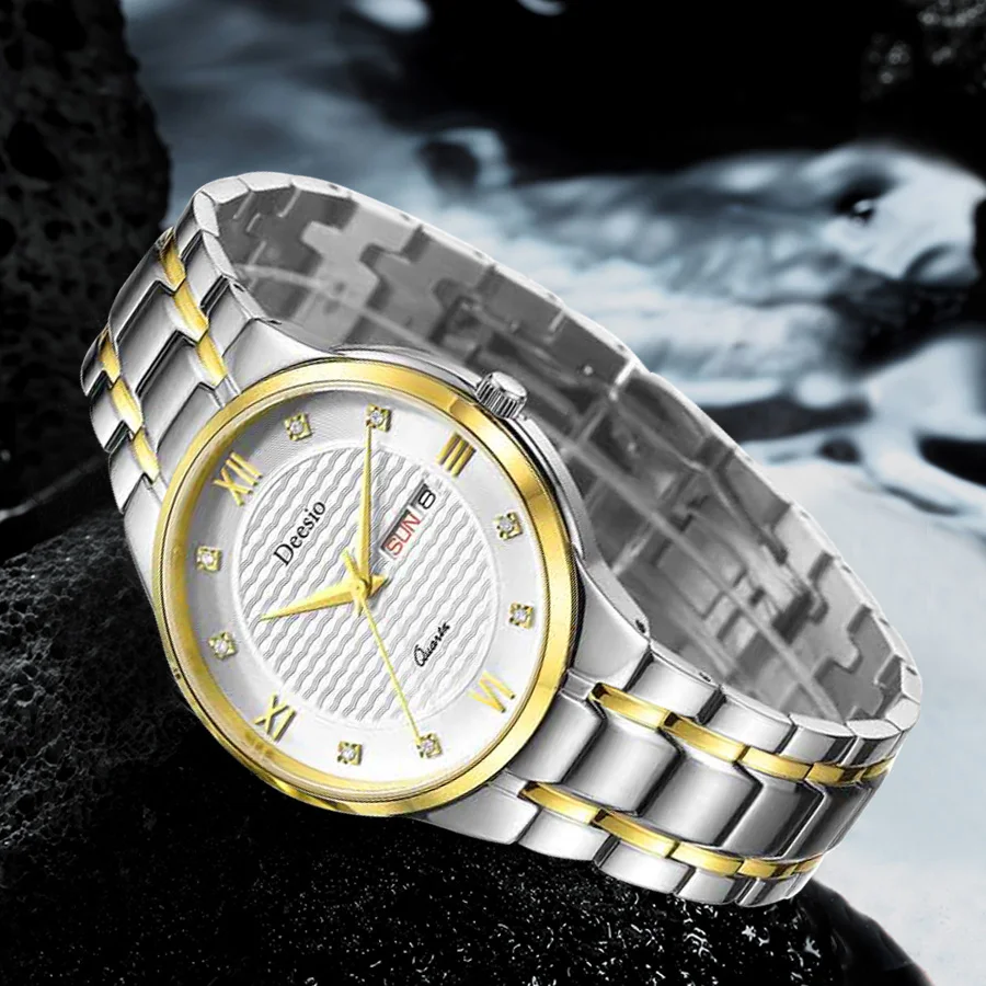 Deesio N209 Fashion Quartz Watches Male Luxury Design Large Dial Steel Band Wristwatch Bussiness Clock Gifts For Men With Box