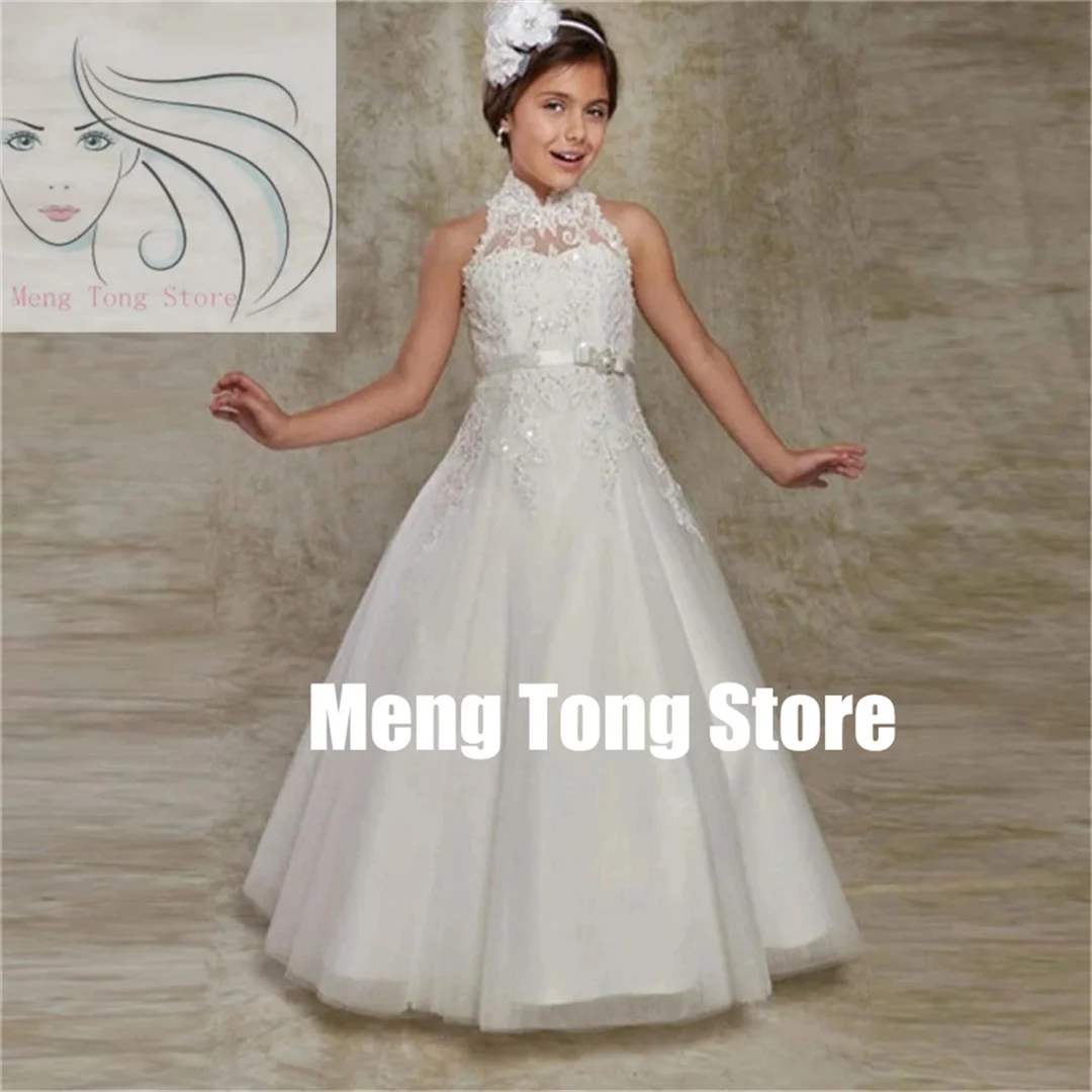 Flower Girl Dresses Ball Gown Lace Sleeveless Tulle Long Pageant Wedding First Communion Dresses for Girls