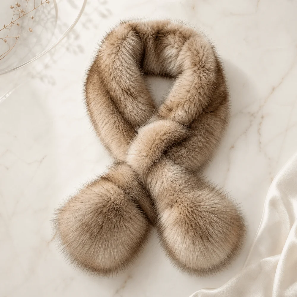 New Faux Fox Fur Cross Scarf Soft Texture Double-sided Neck Warmer Solid Thick Warm Neck Scarf Women Girl