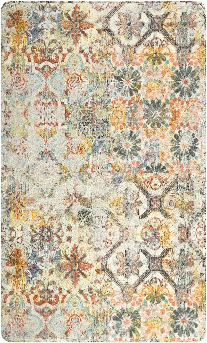 Floral Medallion Collection Area Rug Non-Slip Distressed Bohemian Vintage Traditional Area Rug Accent Throw Rugs Floor Carpet