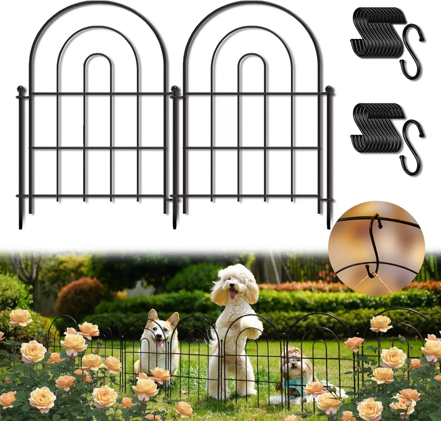 

Металлические садовые ограждения, 17 дюймов в высоту x 20 футов в длину, 19 штук с крючками для клумб и защиты от мелких животных