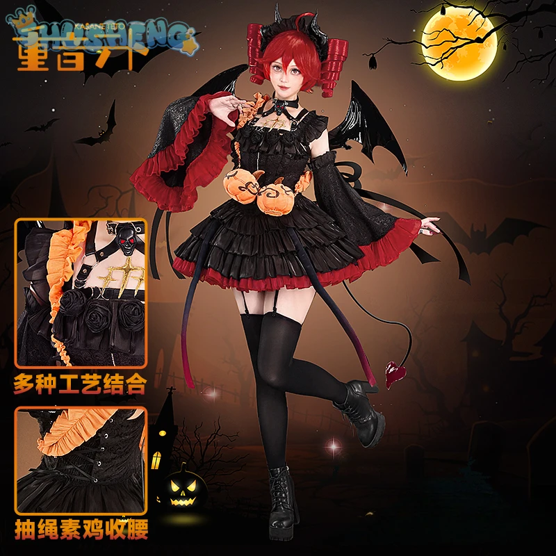 Anime Vtuber Kasane Teto Cosplay Costume New Dark Little Devil Dress Wings Wig Props Sweet Lolita Party Christmas Woman Uniform