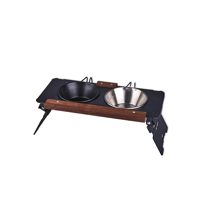 التخييم في الهواء الطلق الحيوانات الأليفة التخييم نمط المعدات طاولة قابلة للطي الأمريكية الرجعية خشب متين وعاء طعام القط رف التخييم في الهواء الطلق