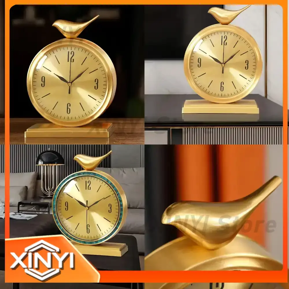 Light Luxury Seat Clock Brass Desktop Ornament for Modern Simple Desk Living Room Pendulum Decorative Clock