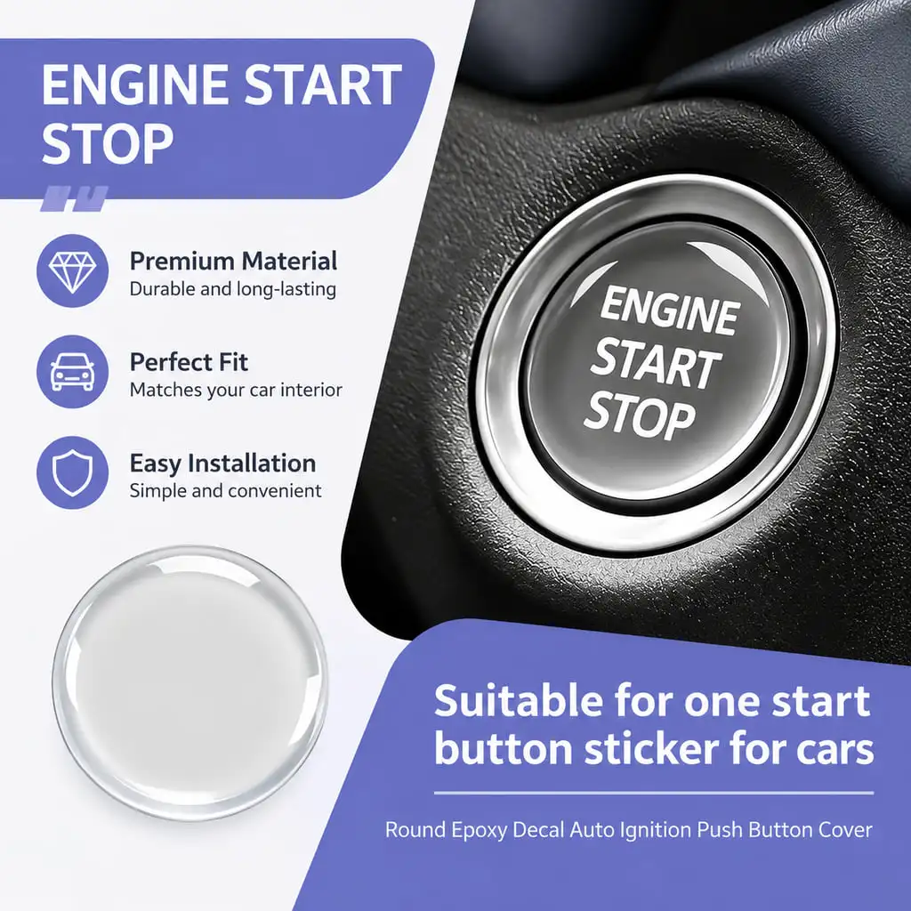 Car Engine Start-Stop Button Cover Fit for Sedans SUVs and Trucks Clear Scratch Resistant Waterproof Push Start Protector