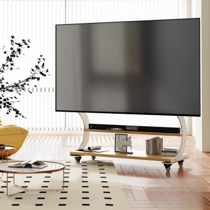 Rolling TV Stand Trolley 50 To 100 Inch LED LCD Screen Mobile Studio TV Display Cart With Wood Shelf