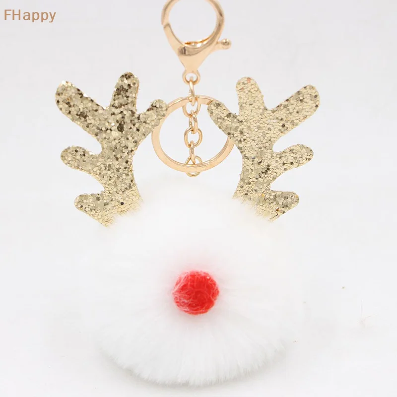 Christmas Antler Hairball Keychain Santa Claus Sequin Fur Pendant Accessories