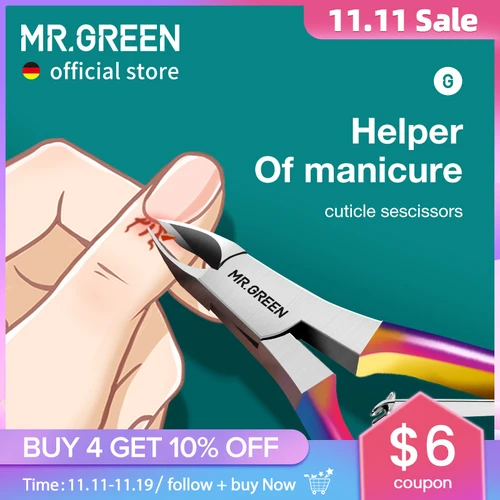 MR.GREEN-cortaúñas coloridas para cutículas, tijeras de manicura para uñas, recortador, removedor de piel muerta, herramienta de acero inoxidable