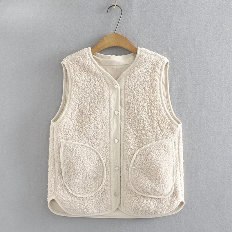 

Vintage Style Lambswool Vest for Women Corduroy Reversible Blazer Loose Autumn Winter Jacket with Sleeveless Design​