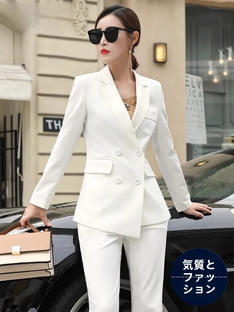 Elegant White Suit Jacket Professional Women's Ensemble Spring Autumn High-Quality Small Size Western Wear Commute Style