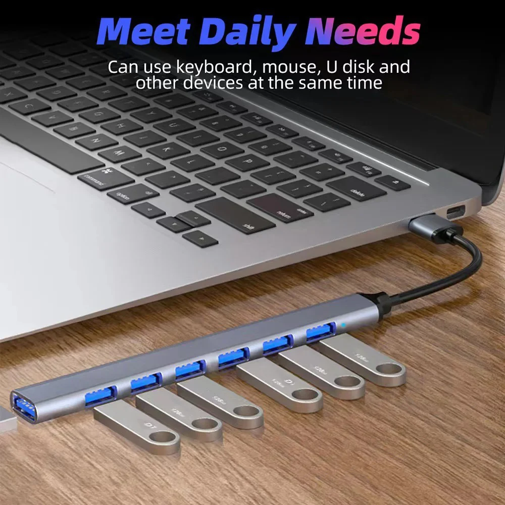 KEBIDU USB3.0 HUB Type C USB-A Hub Splitter 7 Port USB3.0/2.0 High Speed Data Transfer Adapter For Laptop PC  Accessories