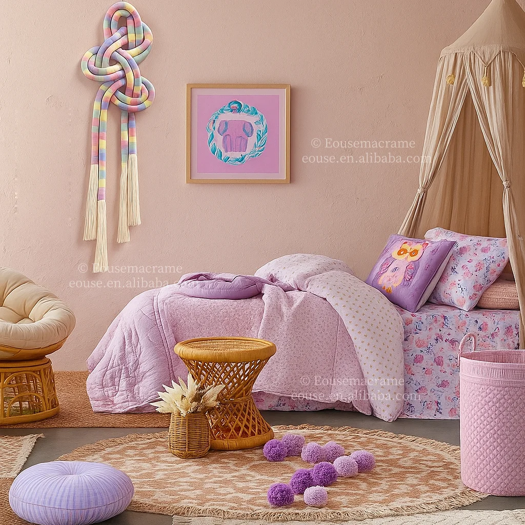 

Luxury Macrame Wall Hanging Custom Factory Home Decor Backdrop Natural Cotton Rope with Long Tassel for Anniversary