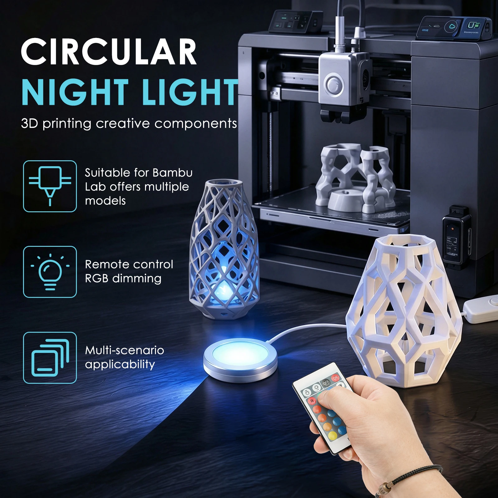 3D Printed Lamp LED Kit RGB Light Kit With Remote Control USB 5V For DIY 3D Printing Models Home Decor Desk Shelf Bedroom Lighti