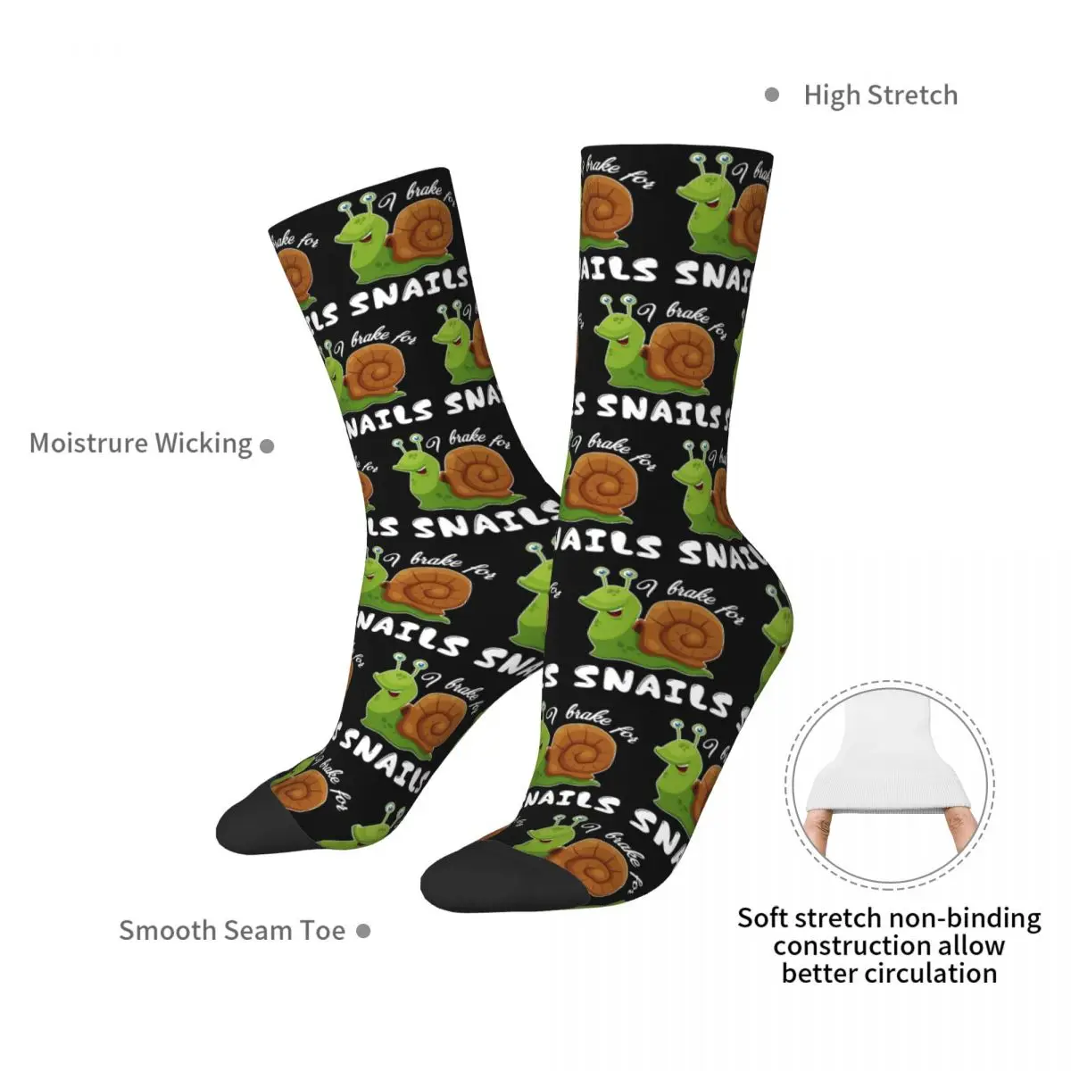 Snail - I Brake For Snails Socks Harajuku High Quality Stockings All Season Long Socks Accessories for Man's Woman's Gifts