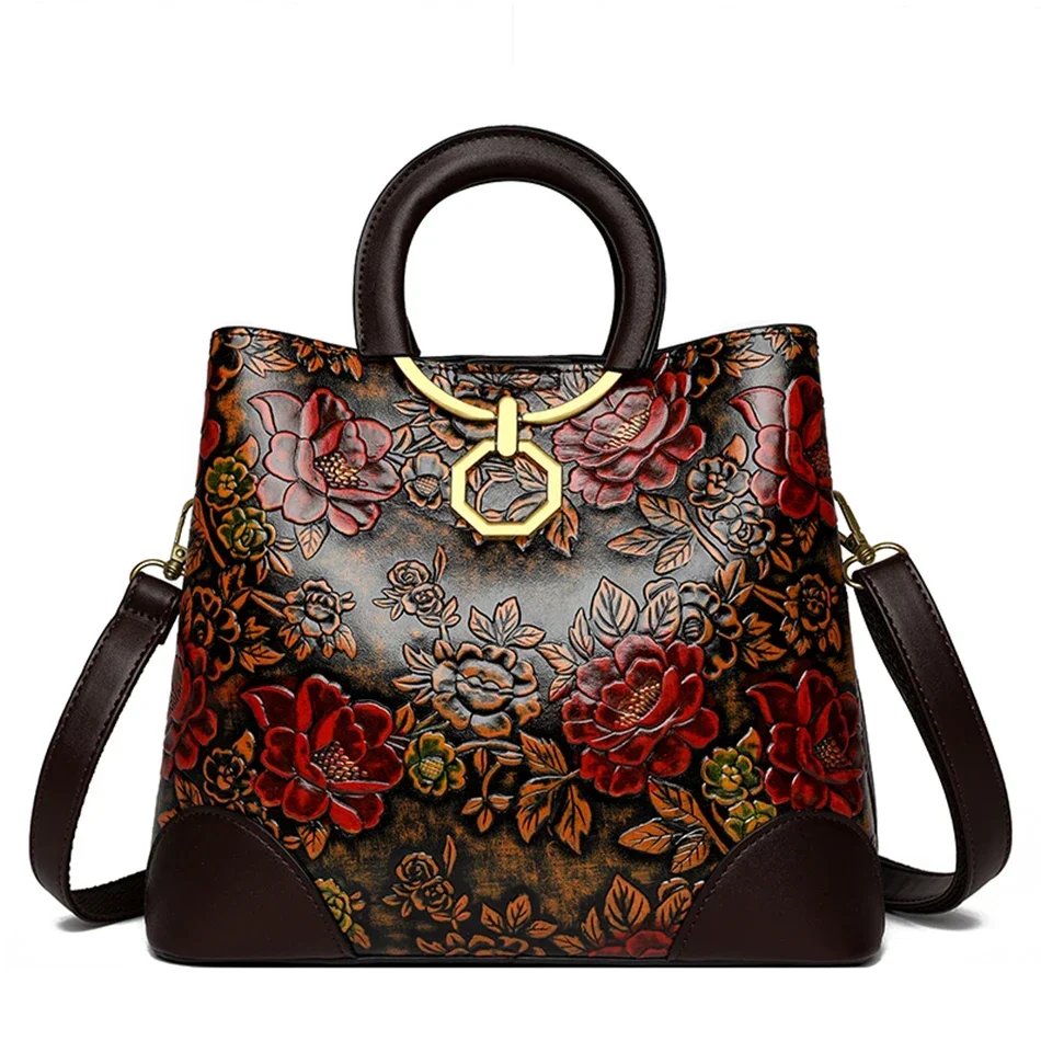 

New Flower Print Shoulder Bags for Women Designer High Quality Leather Croosbody Messenger Bags Ladies Purses and Handbags