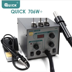 Original QUICK 706W+ Digital Display Hot Air Gun Lead-Free Rework Soldering Station 2 in 1 Nozzles SMD Tools