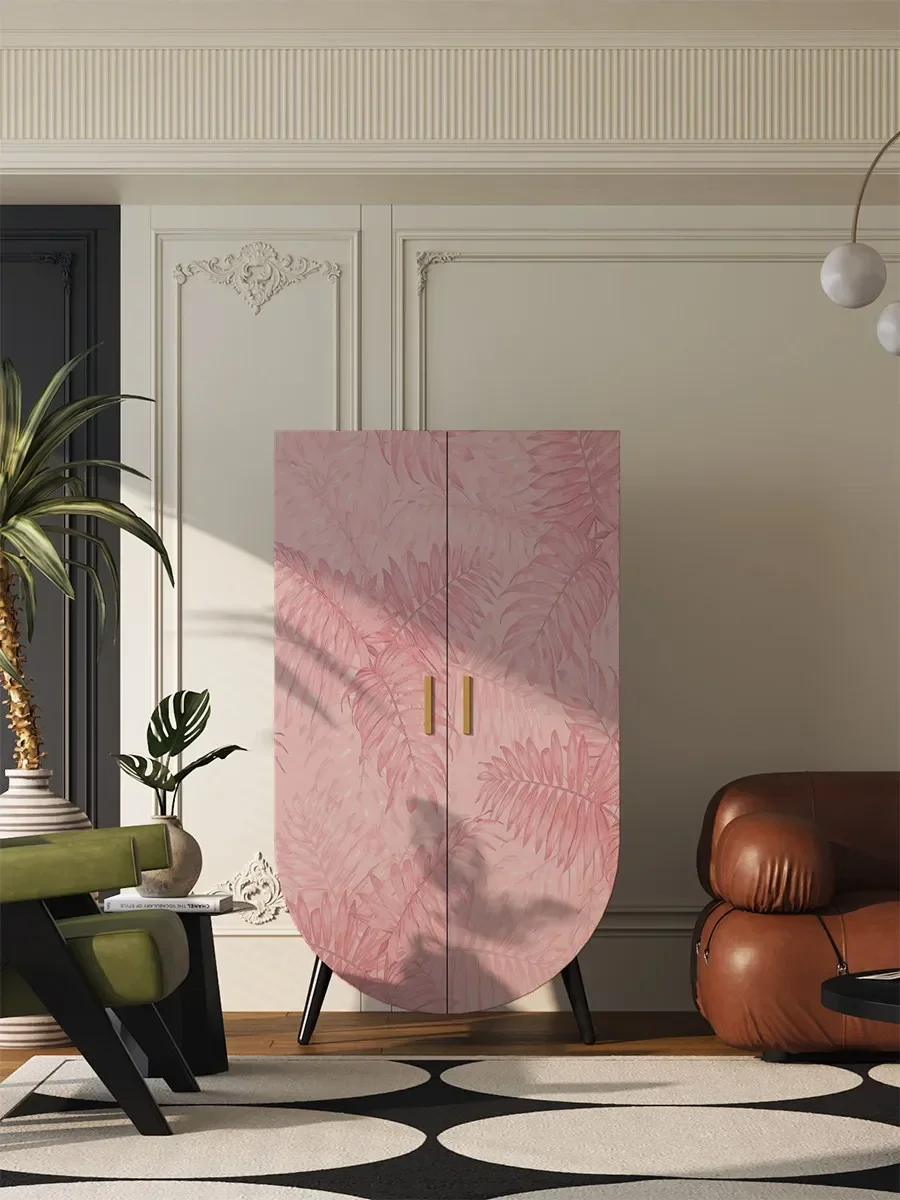 French Modern Pink Creative Solid Wood Wardrobe Home Bedroom Storage Hanging Wardrobeb21