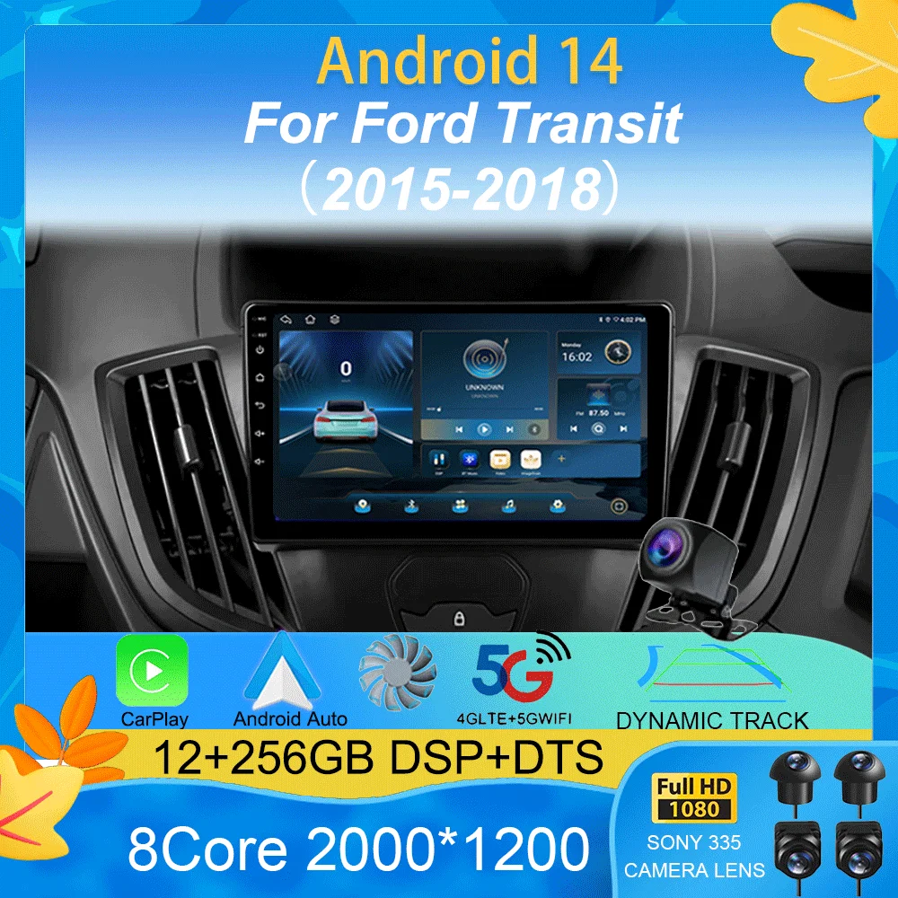 

Car Radio Android 15 For Ford Transit 2015 2016 2017 2018 Carplay Multimedia Video Player GPS Stereo 2din WIFI+4G BT QLED Screen