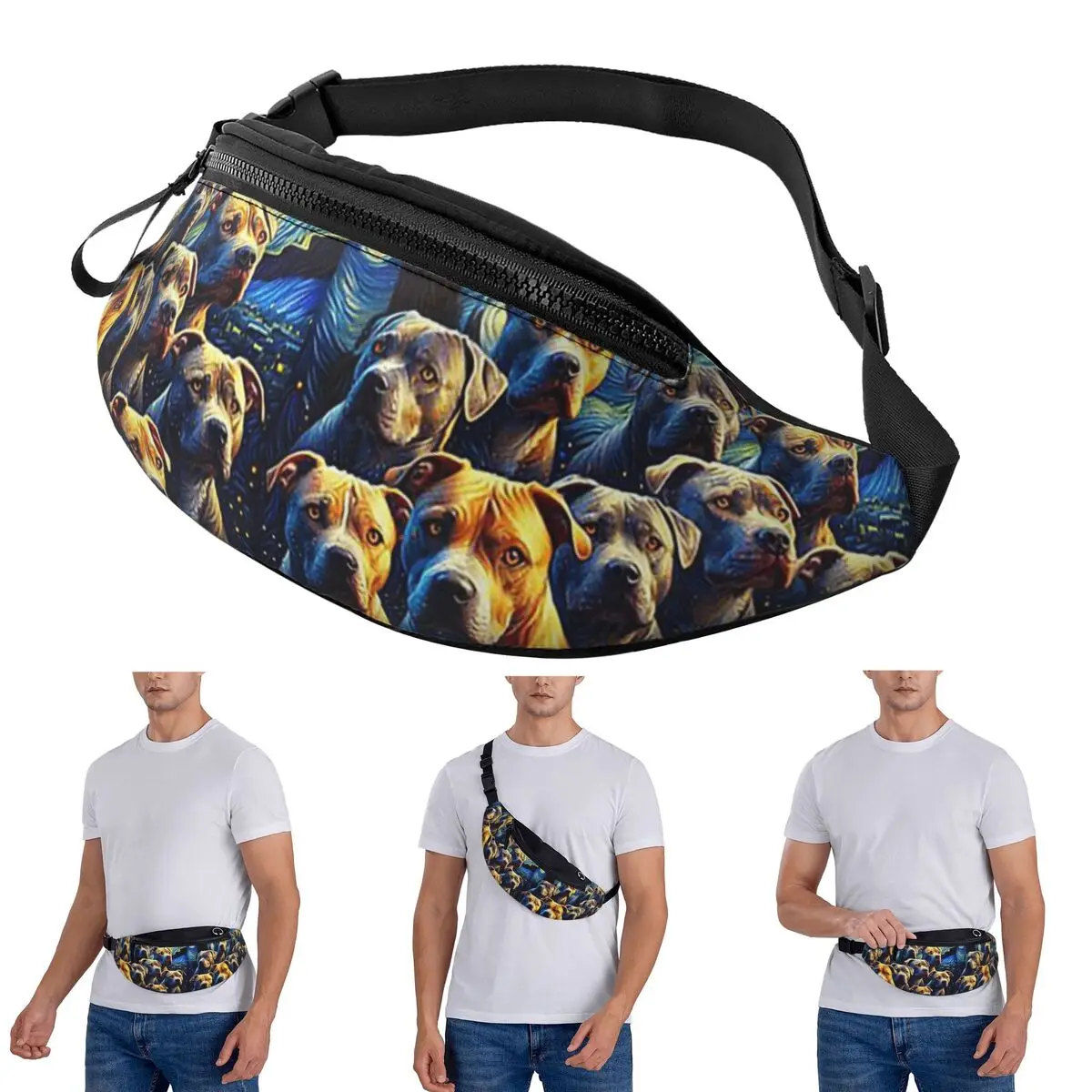 

Crossbody Waist Bag Pitbull Starry Night Men Women Fanny Pack Travel Running Money Phone Pouch