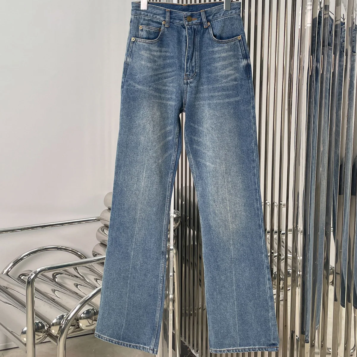 High Quality Women High Waist Flare Jeans Vintage Washed Denim Pants Classic Pockets Full Length Casual Long Trousers lyt124099