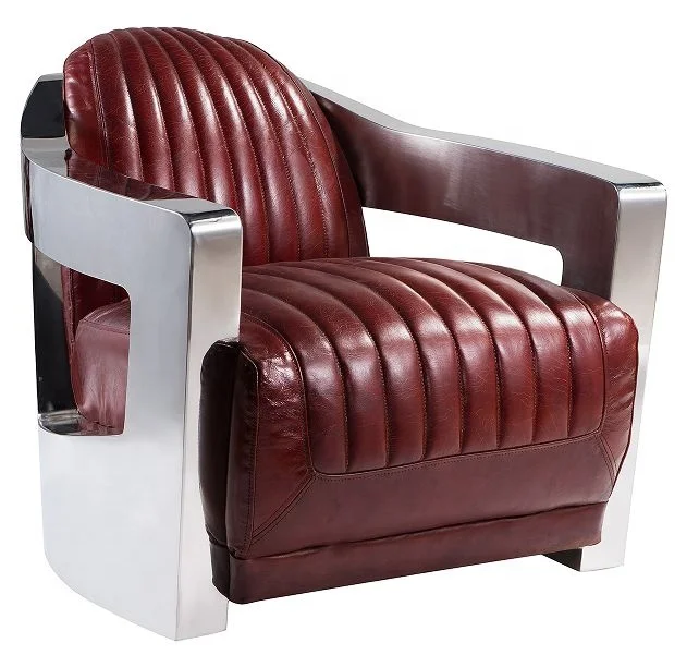 Metal Steel Arm Vintage Genuine Leather Chairs Living Room Hotel Club Armchair Home Accent Chair Aviator