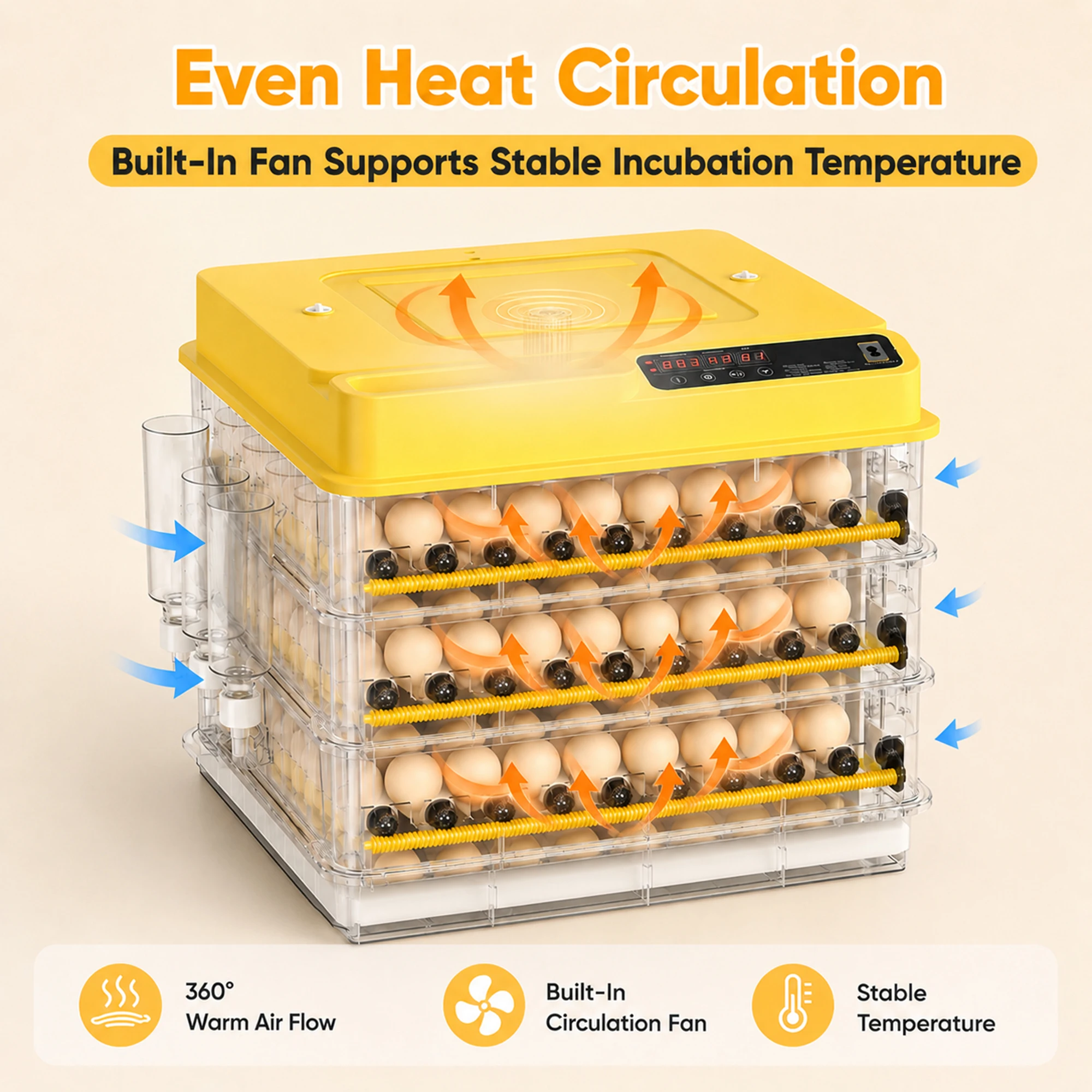 3 Layer Smart Electric Egg Incubator 20.6 x 18.5 x 15.5 Inch Fully Automatic Poultry Hatcher with Auto Egg Turning Temperature Control LED Display for Hatching Chicken Duck Quail Goose Eggs Home Farm Use view 6