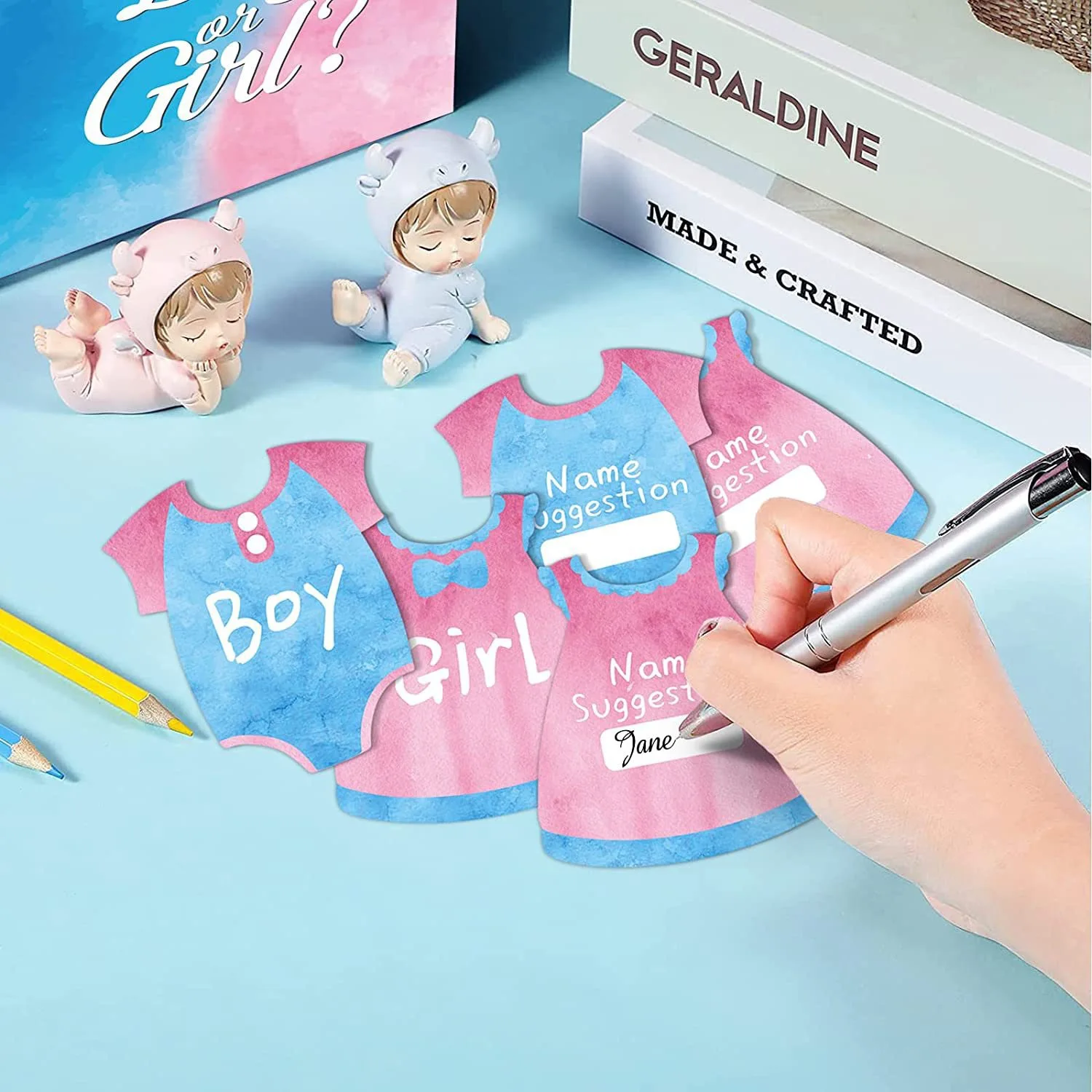 1 مجموعة صبي والفتيات الطفل الجنس تكشف صندوق التصويت استحمام الطفل لوازم الحفلات الجنس لعبة التصويت استحمام الطفل لعبة الطرف الديكور #4