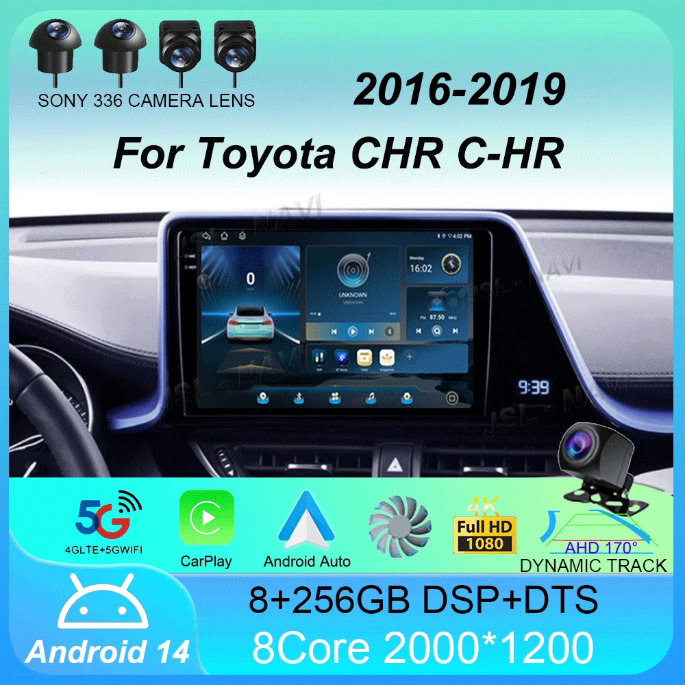 Autoradio Android 14 Carplay Auto Multimedia Speler Voor Toyota CHR C-HR 2016 2017 2018 2019 Autoradio GPS Stereo 2din Head Unit