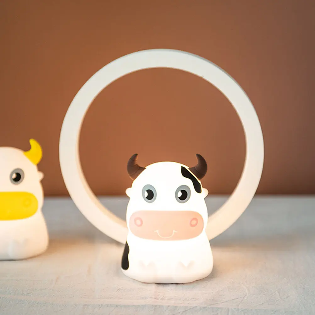 1pc Cow Night Light Led Lamp Bedroom Silicone Touch-Activated Colorful Table Light Adorable Cow Pattern Decor Usb Charging 7