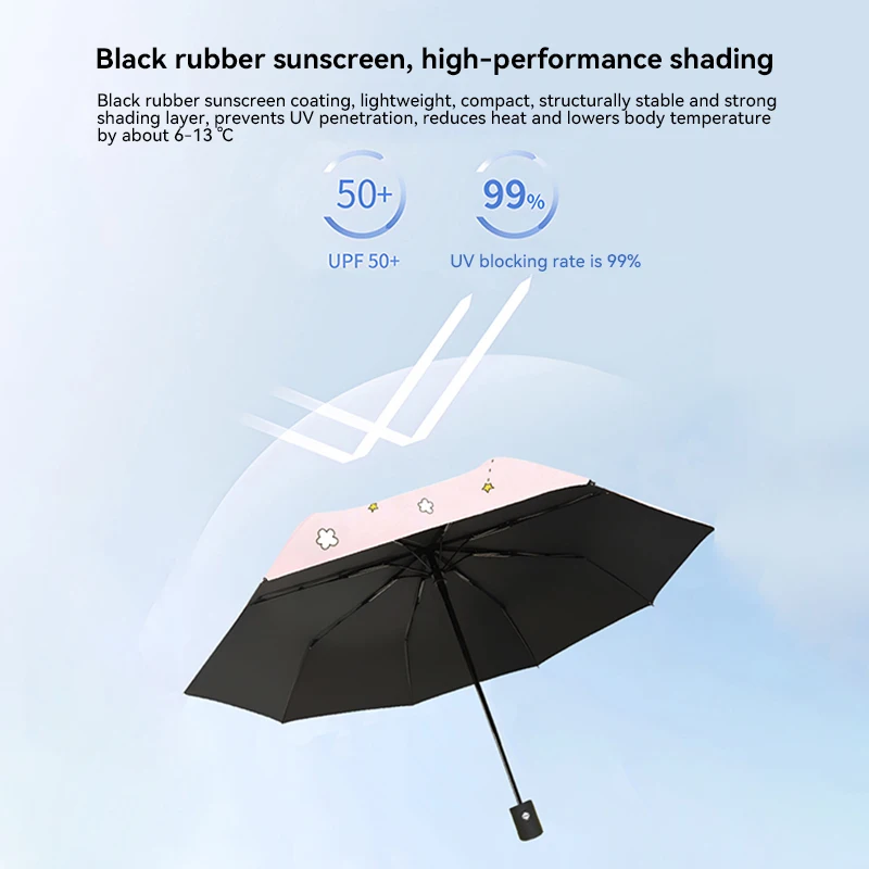 Cute Umbrella Thick Black Glue 8 Bone Fully Automatic Umbrella for Women's UV Protection Windproof Waterproof Sunproof Umbrellas