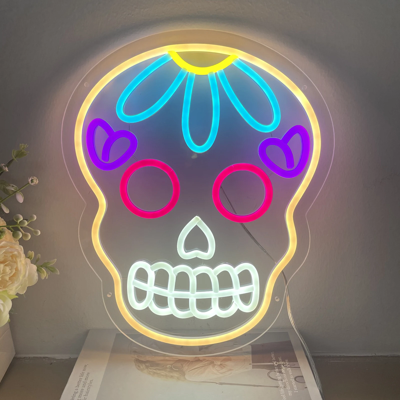 Signe néon personnalisé avec tête de mort, décoration murale, Led, signe de barre néon, luminaire décoratif d'intérieur