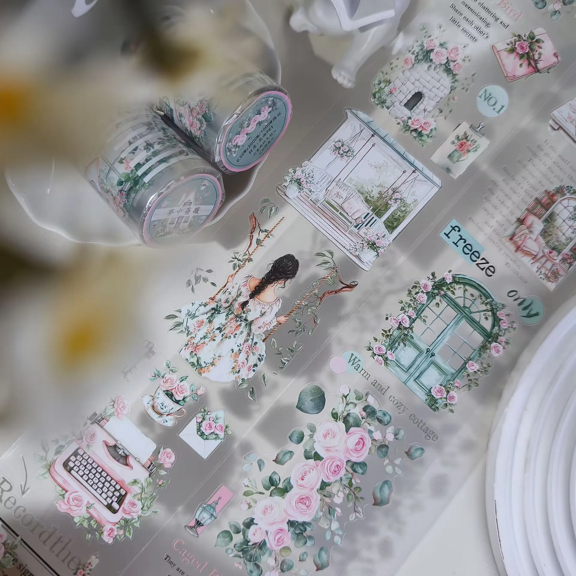 West South Studio Vintage Dreamy Rose Garden Girl Washi PET Tape Planner DIY Card Making Scrapbooking Plan Decorative Sticker