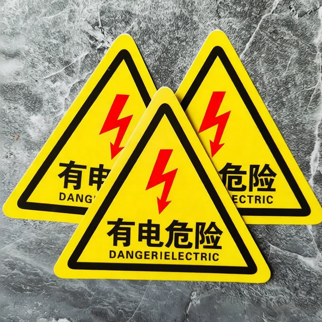 Electric Hazard Warning Sticker Triangle Caution Sign Industrial Electrical Safety Label Facility Danger Alert Indicator Decal