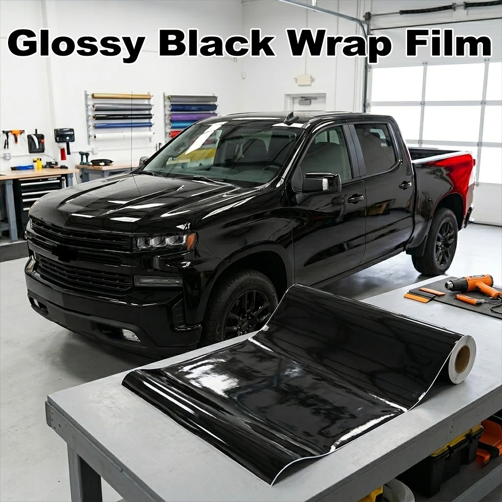 

Glossy Black Vinyl Car Wrap Roll Film for Chevrolet Silverado 1500 2500 T1 LTZ ZR2 RST Double Crew Cab Pickup Body Color Change