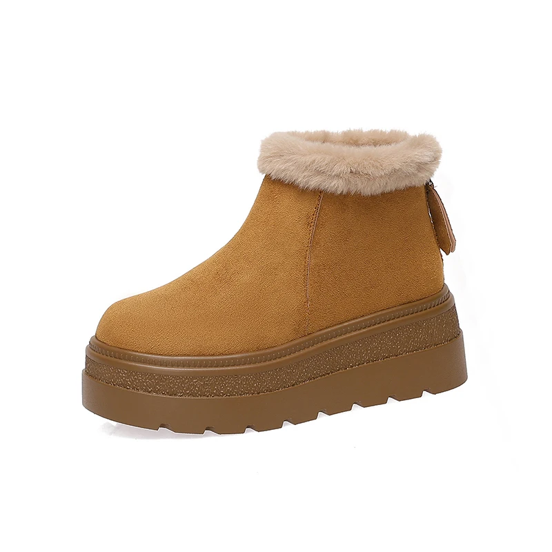 Stivali da neve da donna Appartamenti Scarpe invernali in pelliccia Stivali corti con zip 2025 Moda Sport Sneaker Comfort Stivali Chelsea corti in peluche Mujer Botas