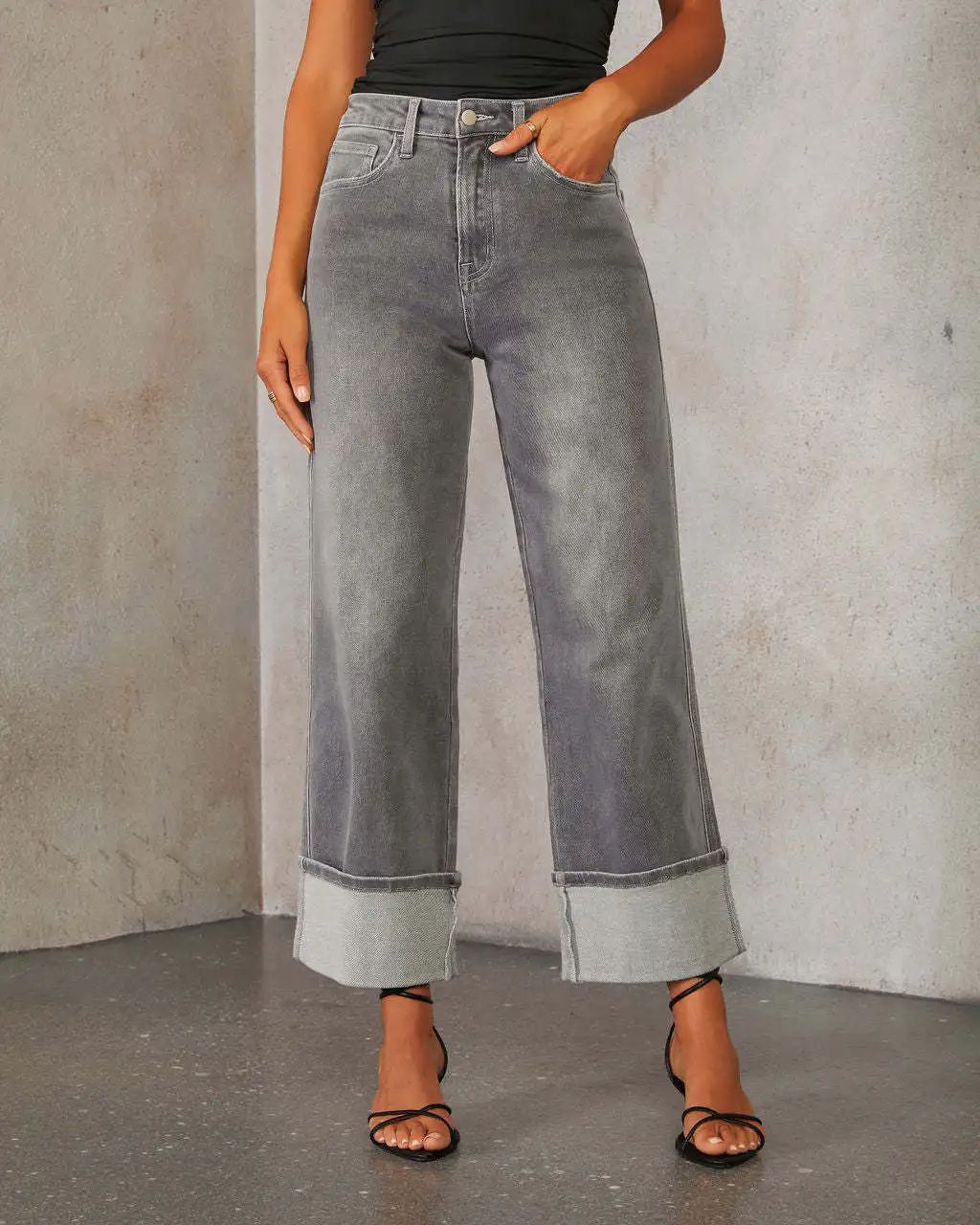 Siren Chic 2026 Spring Women's High Waist Stretch Straight Leg Jeans Vintage Rolled Hem Denim Long Pants