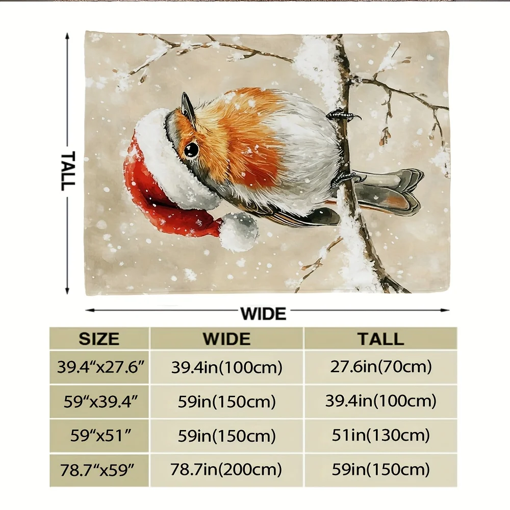 1pc Christmas‑Robin Snowflake‑Print Throw Blanket, Sofa & Bed Decor, Versatile Home Gift