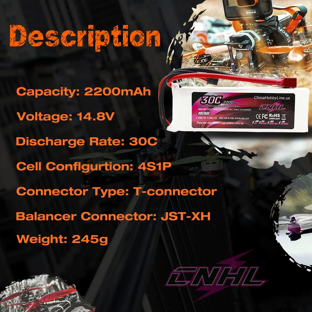 2 uds CNHL 4S 14,8 V 2200mAh batería Lipo 30C 40C 70C con XT60 T Dean enchufe para RC avión coche FPV helicóptero Drone Quadcopter