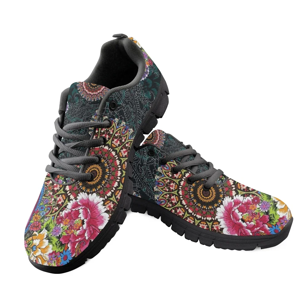 Luxury Brand Bohemia Mandala Flower Print Casual Sneakers for Women Comfortable Air Flat Shoes Femme Lace up Zapatos