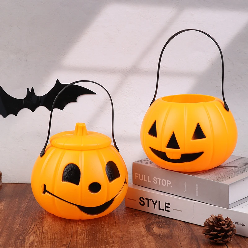Plastic Lantern Pumpkin Bucket Halloween Candy Treat Trick Or Buckets Holder Pail Mini Kids Basket Cauldron image 3