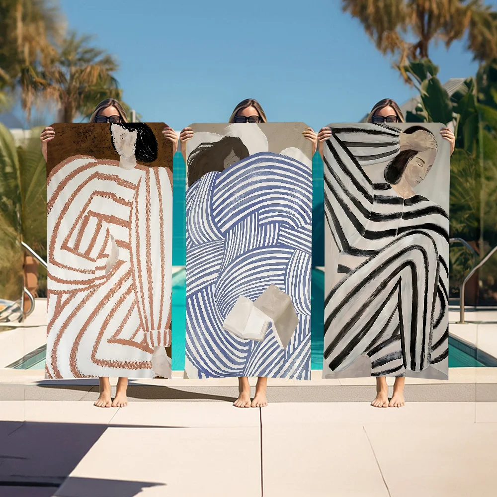 

Abstract Woman Artwork Beach Towels Shower Towel Sauna Travel Spa Microfiber Quick Dry Gym Accessories Cute Room Decor