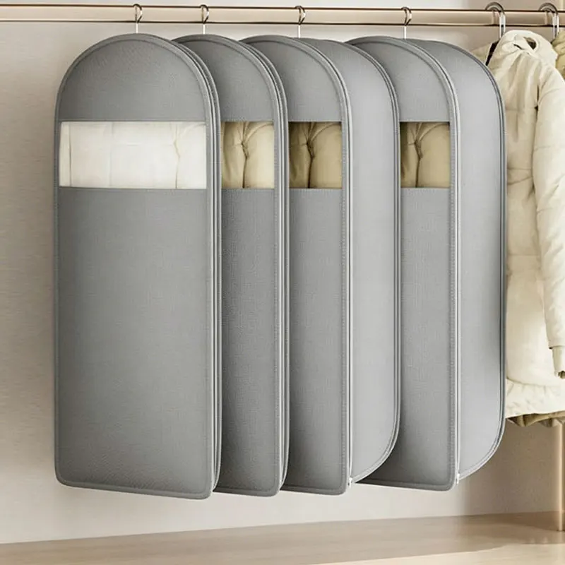 Down Jacket Compressed Dust Cover Wardrobe Clothes Dust Bag Household Visible Transparent Window Hanging Clothes Bag with Zipper