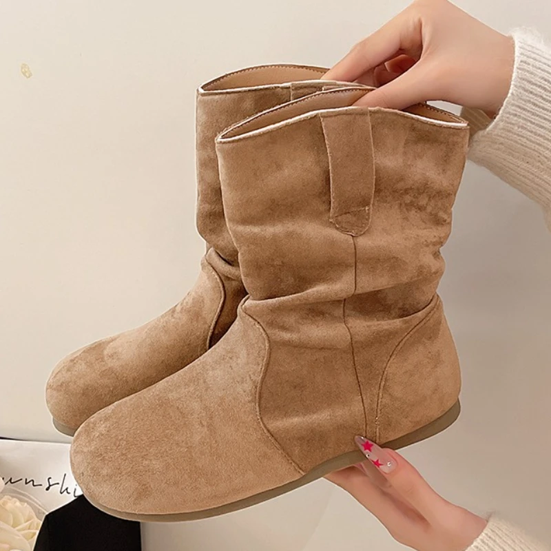 

Flats Women Short Boots 2025 Fashion Winter Suede Shoes Designer Casual Cozy Ankle Boots New Walking Classical Mujer Zapatillas