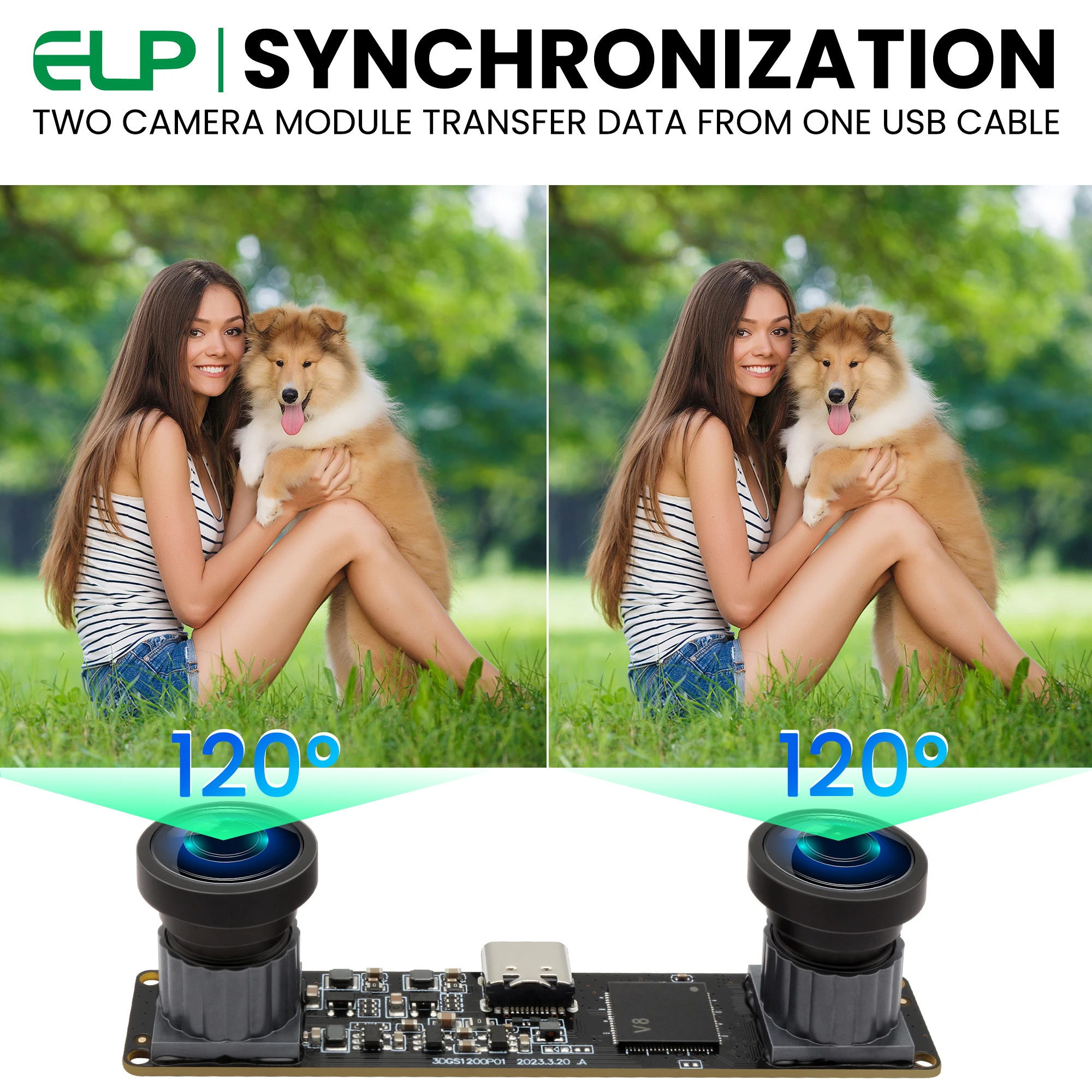 Elp global obturador câmera estéreo 3d 1200p 60fps lente dupla síncrona de alta velocidade câmera usb grande angular sem distorção para vr