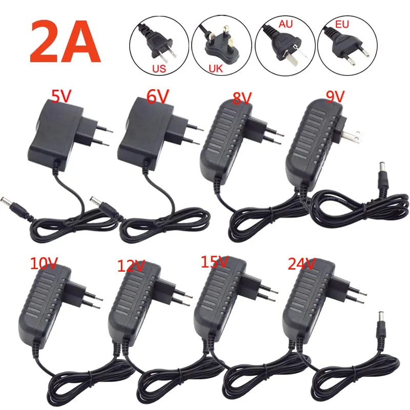 AC 110-240V to DC 5/6V 8V 9V 10V 12V 15V 24V 2A Power Adapter Charger Adaptor Supply Universal For LED Light Strip CCTV Camera C