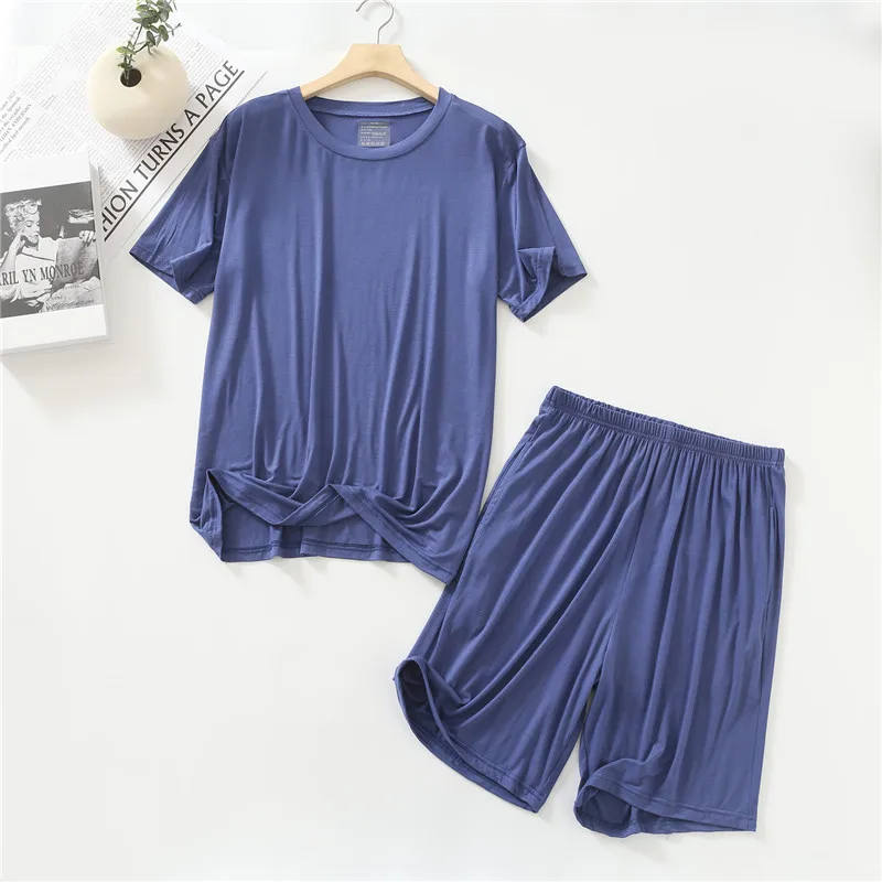 Summer Pajamas Male Modal Short Sleeved Shorts Suit Casual Large Size Two-Piece Set Men\'s Home Clothes Loungewear Pijama Hombre